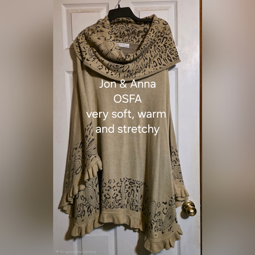 Jon & Anna Beige Animal-Print Cowl Poncho